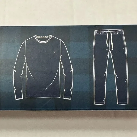 Nautica NWB Sz M Men's PJ Set Maroon/Green Multi Crew Neck Cozy Pants - Picture 7 of 12